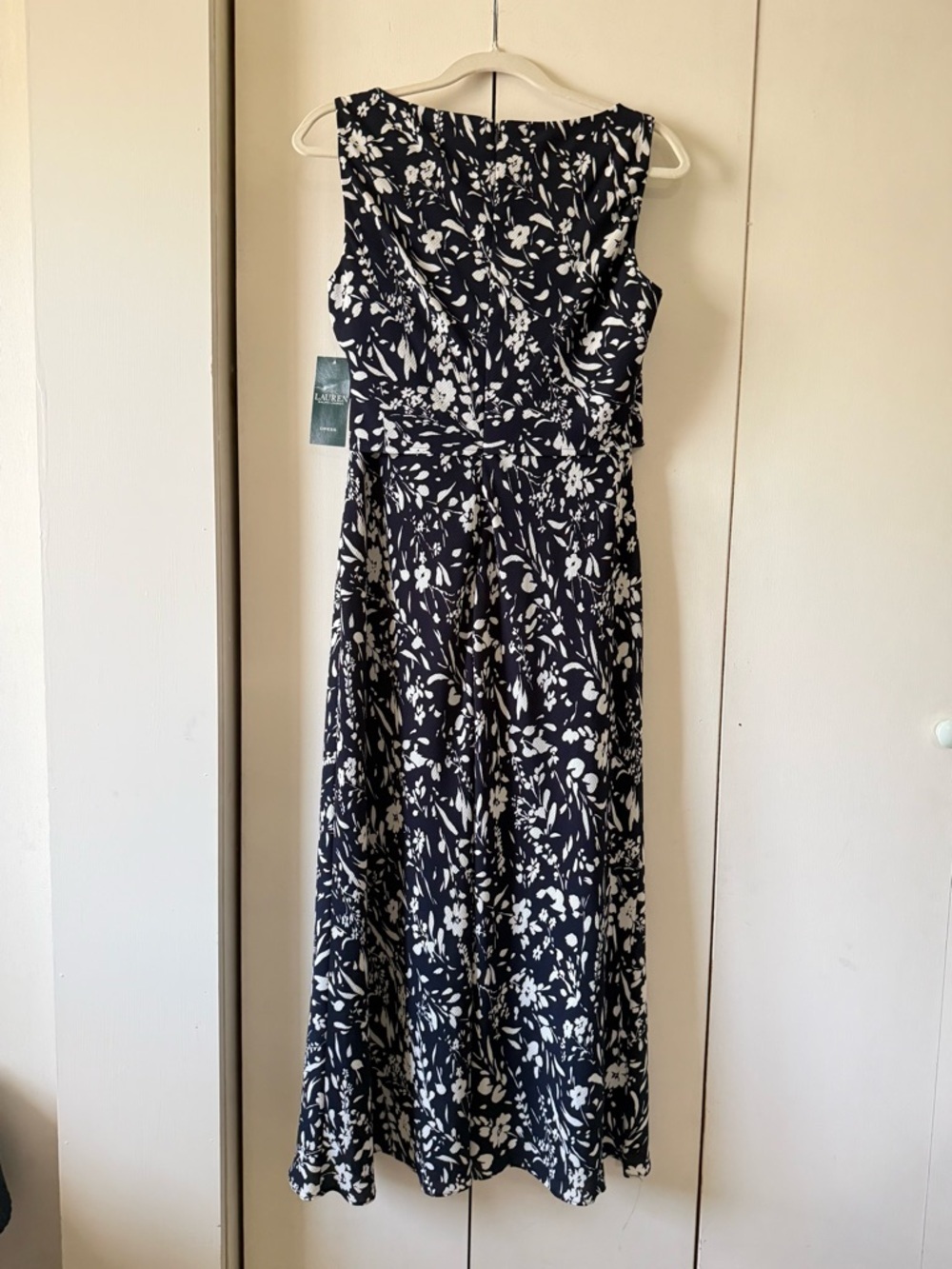 NWT Lauren Ralph Lauren Sleeveless Navy & White Floral Midi Maxi Dress Sundress - Picture 8 of 10